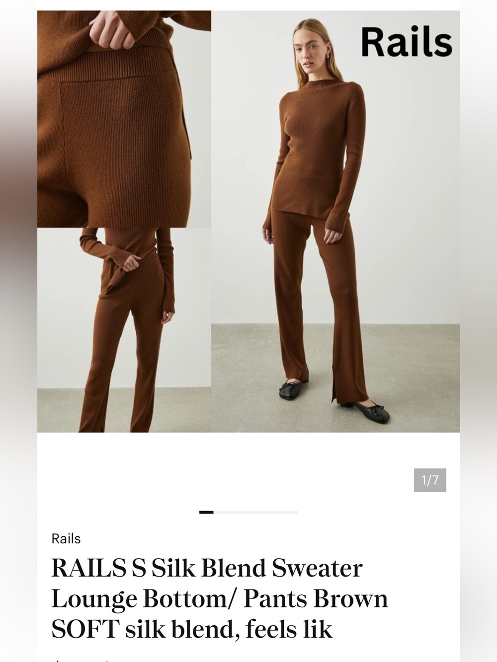 RAILS $198 Jules Pant in Fox Brown Knit Slit Pants Lounge